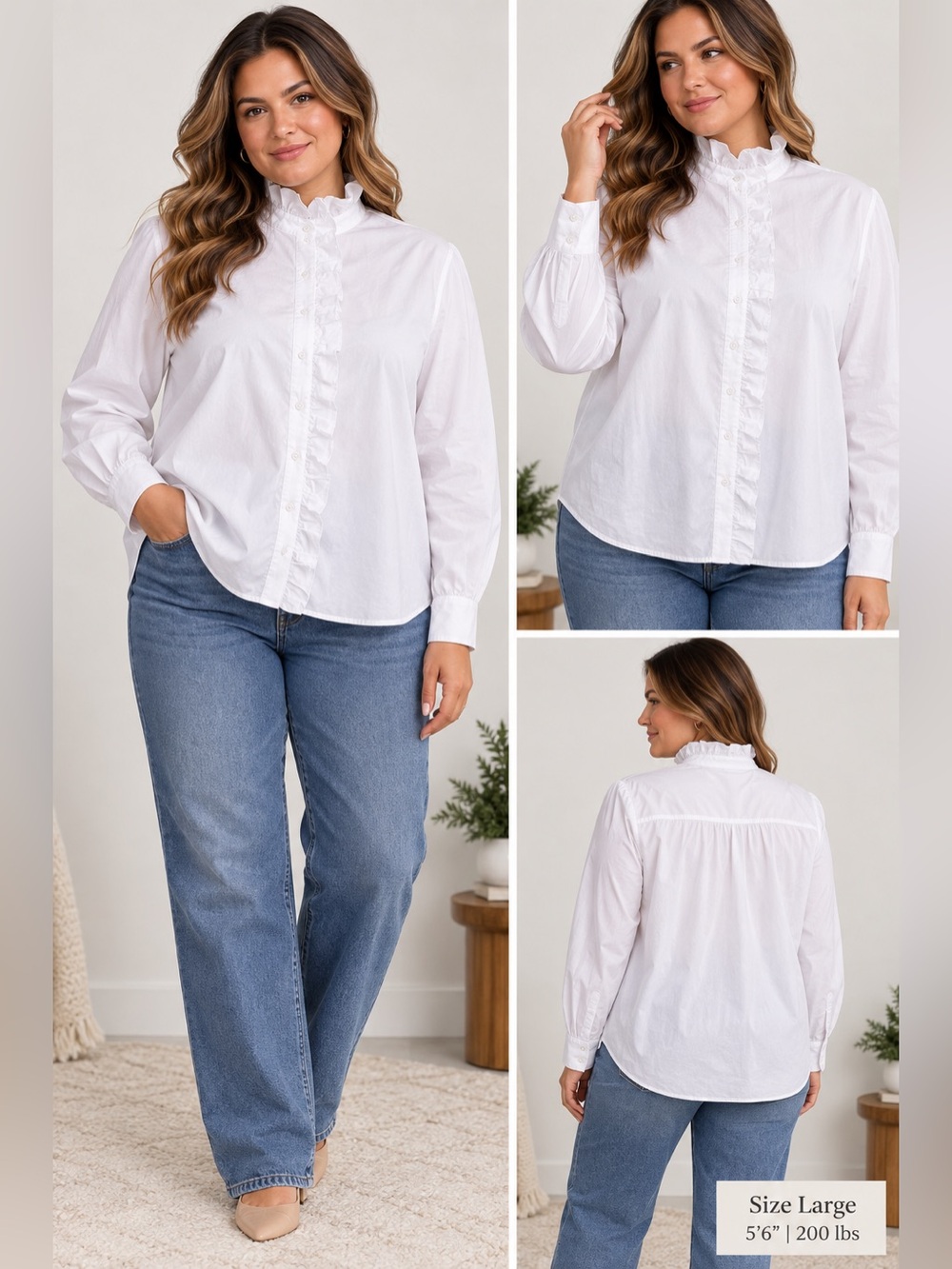 White Ruffle-Front cotton blouse